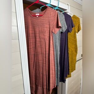 Lot of 4: LuLaRoe Women's Dresses in Mauve, Gray, Purple, and Mustard